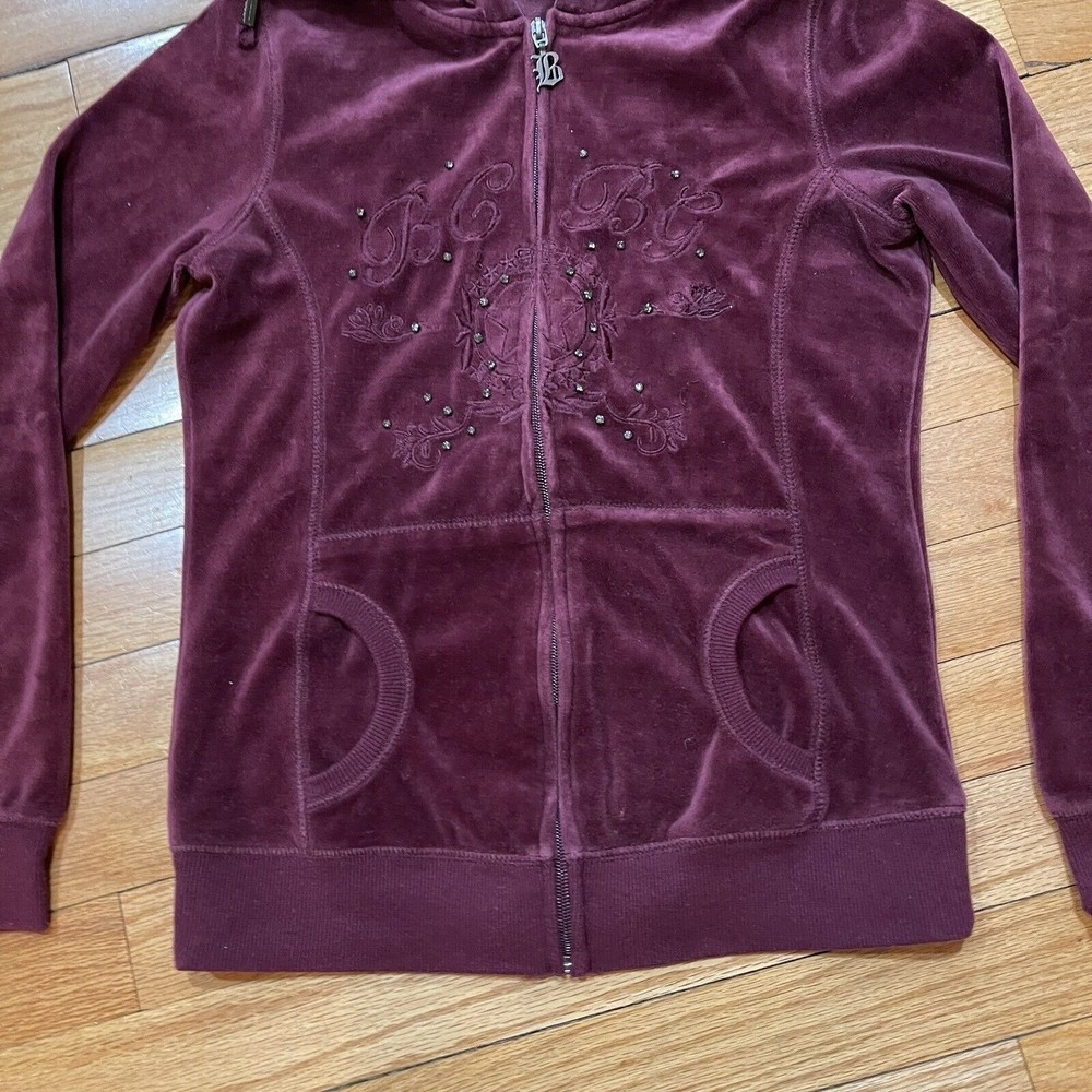 BCBG Maxazria Y2K Womens Velour Zip Up Hoodie Size Small S Rhinestones RARE - Picture 3 of 12